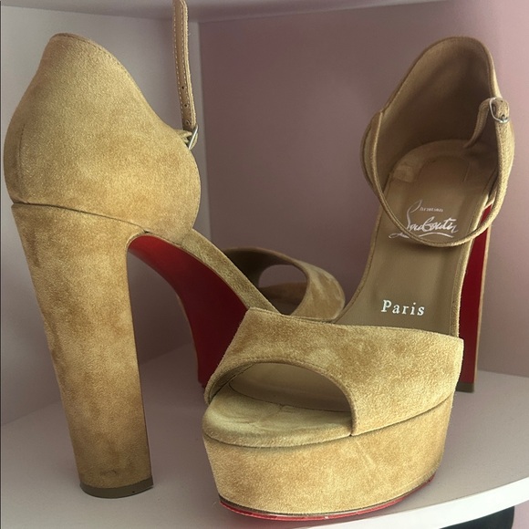 Christian Louboutin Beige Suede Platform Heels - Picture 1 of 2